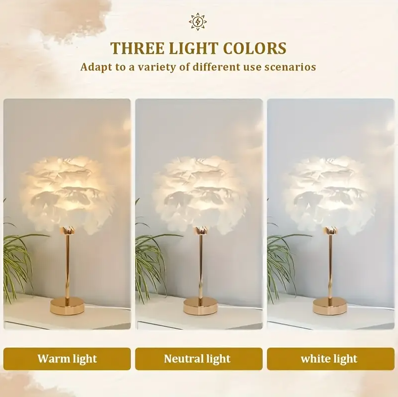 Weisse Feder-Tischlampe